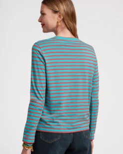Frances Valentine Long Sleeve Striped Tee Shirt><noscript><img width=