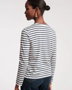 Frances Valentine Long Sleeve Striped Tee Shirt><noscript><img width=