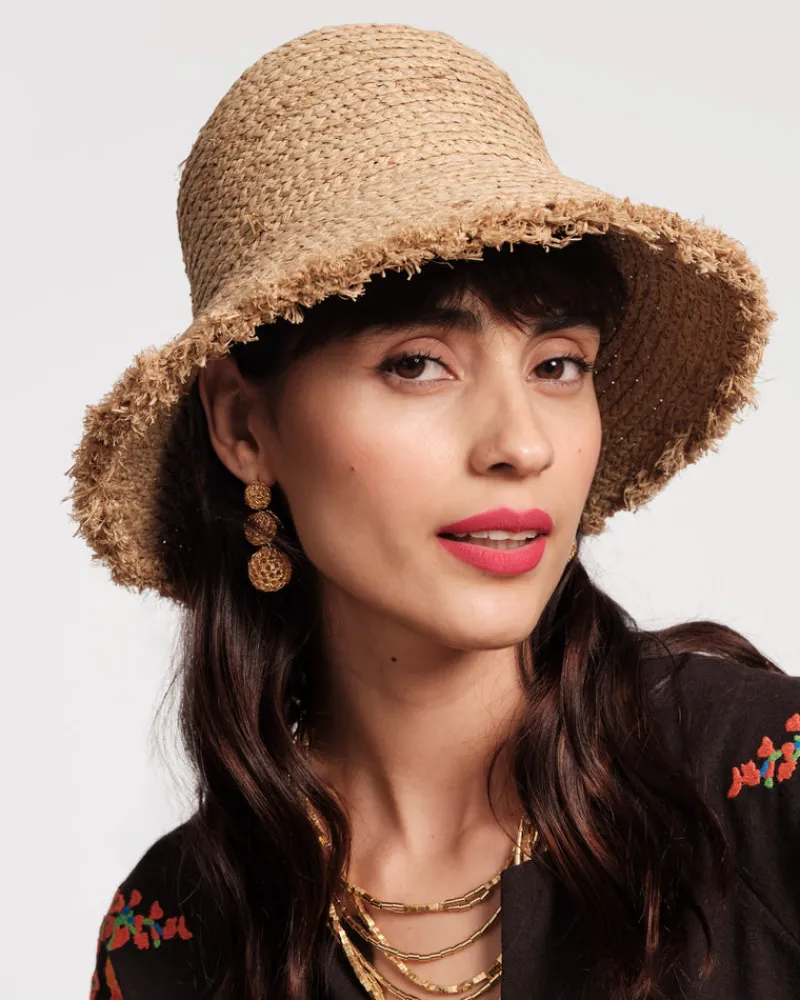 Frances Valentine Raffia Frayed Edge Bucket Hat> Hats & Scarves